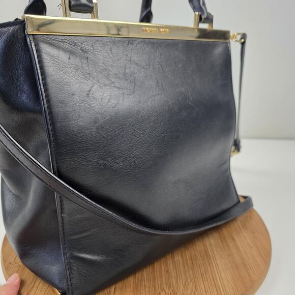 Michael Michael Kors Satchel Womens Black Leather Gold Hardware Crossbody Bag - Picture 8 of 16